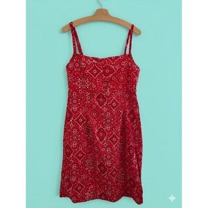 Vintage Red Bandana Print Midi Dress Small Empire Waist Cotton Slip Boho Western